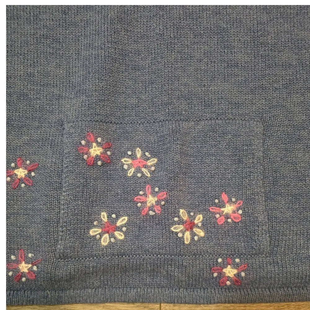 Christopher & Banks Women XL Sweater Blue Hand Embroidered Floral Quarter Zip